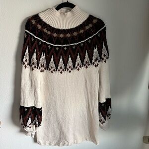 Free People Cream and Brown Faire Isle Women's Sweater Dress in size small